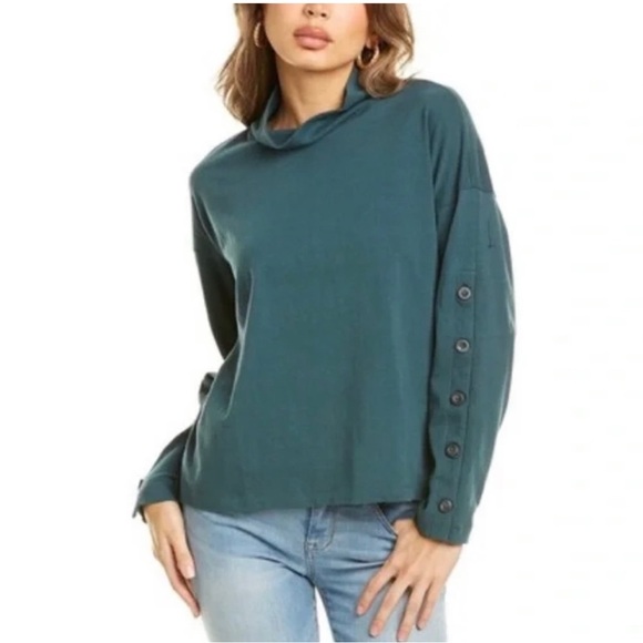 Madewell Teal Button-Sleeve Turtleneck Top - Picture 2 of 7